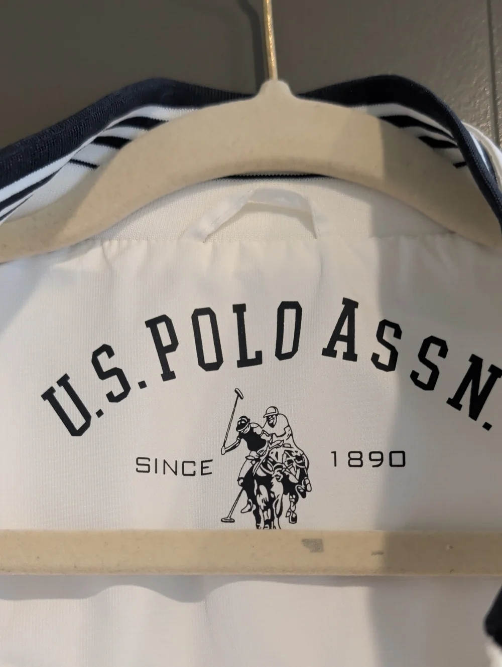 U.S. Polo Assn. White Bomber Jacket with Navy Trim